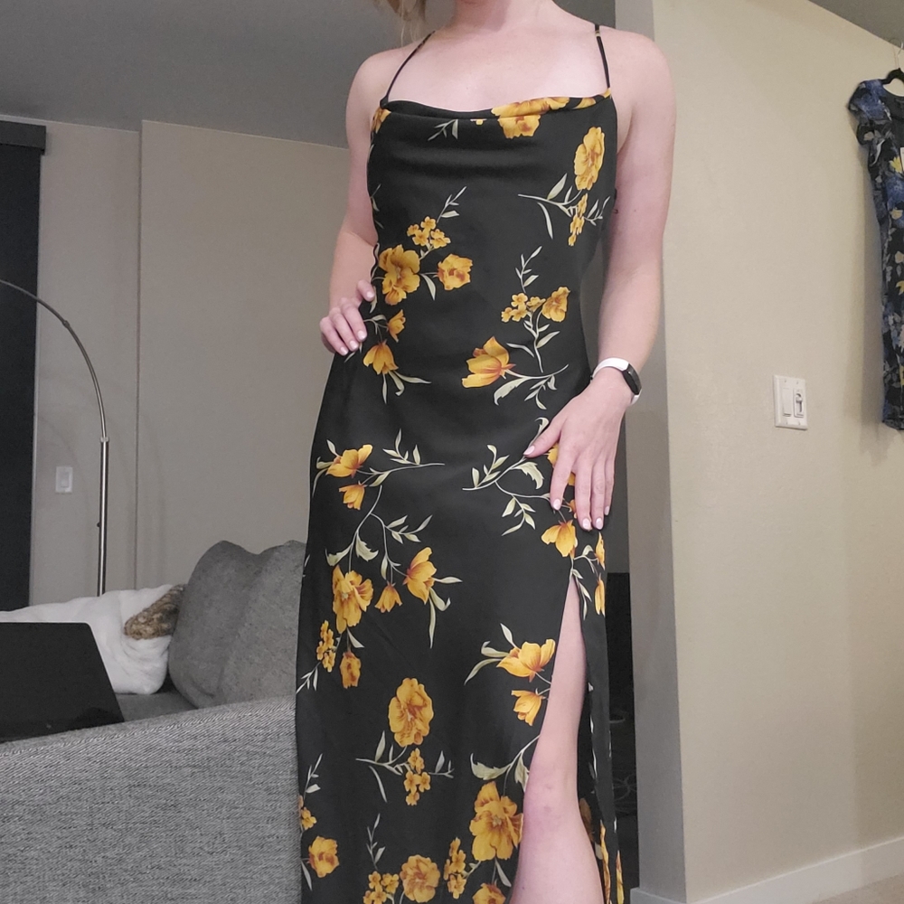 ASTR Black Cowl Neck Dress